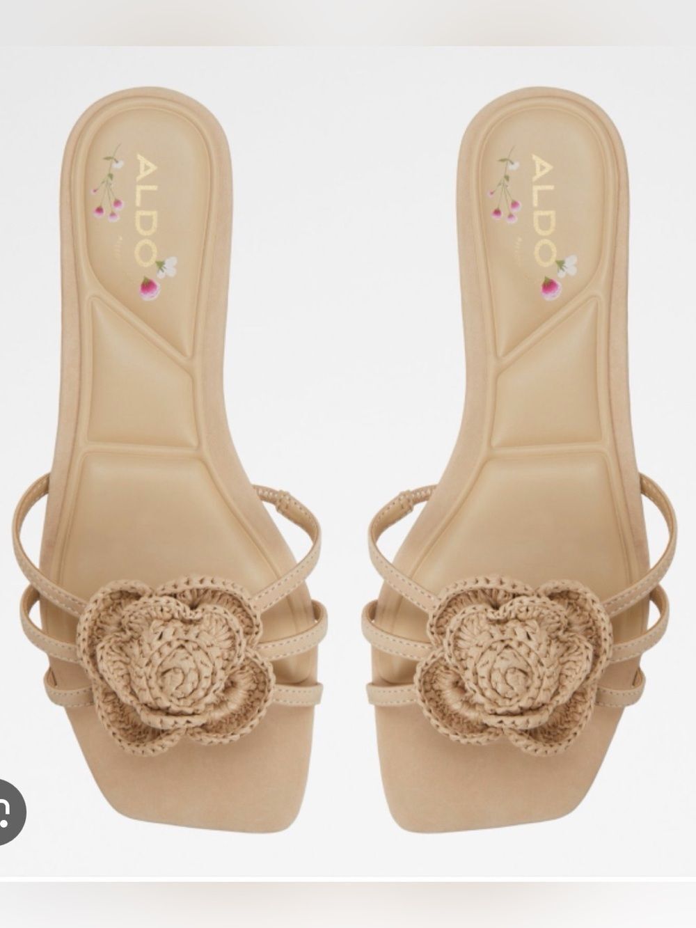 Aldo Wildbloom Crochet Flat Sandals size 10M Beige Flower Boho Slide Shoes